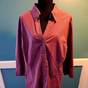 Worthington Plumb Button-Up, 3/4 Sleeve, Size 3X